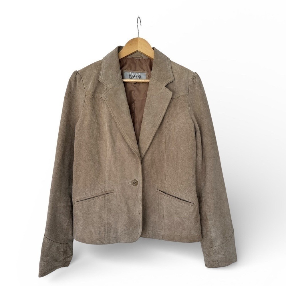 VTG Wilsons Leather Suede Lined Blazer M Camel Tan Puff Sleeve Cowgirl Western